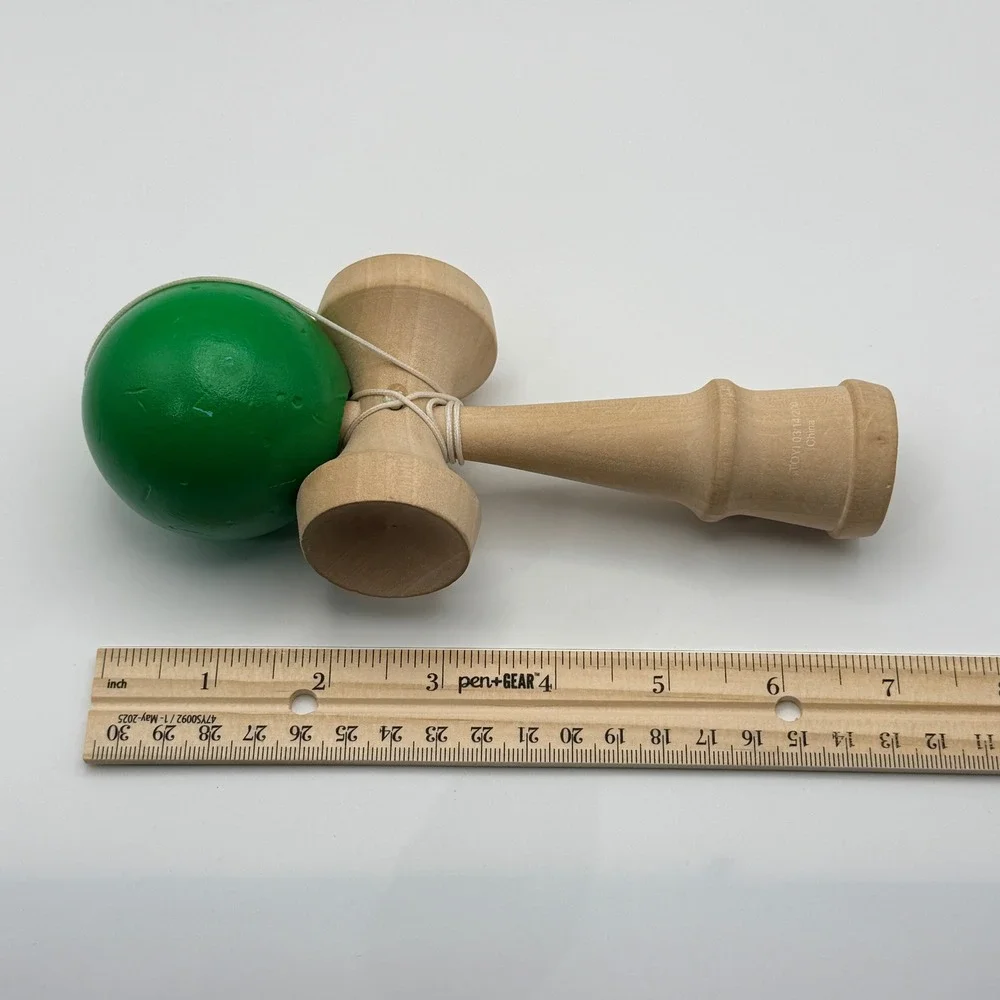 Kendama USA Tribute Wooden Skill Toy Green Ball 7 Inch Natural Wood Unisex